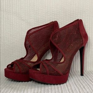 Jessica Simpson Dark Red Lace/Suede Heels Size 8
